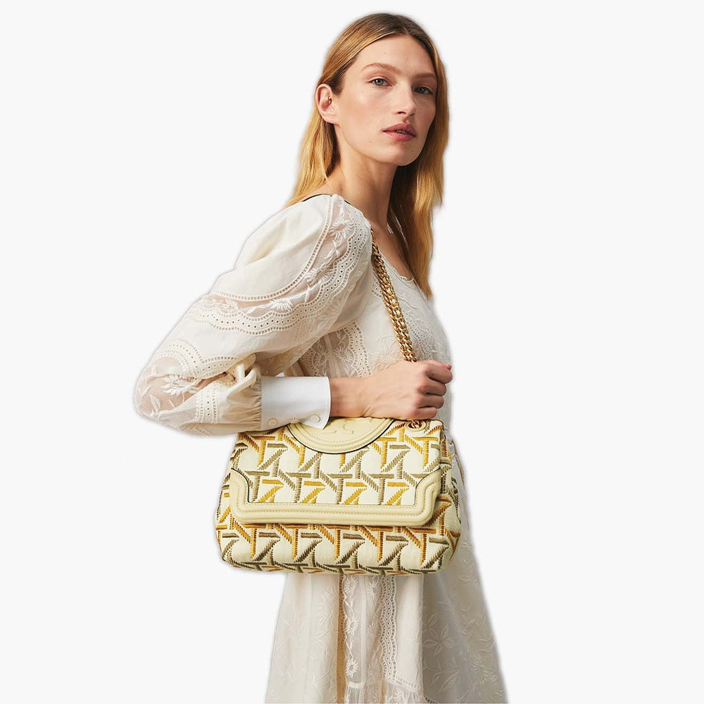 Tory Burch Fleming Soft Embroidered Convertible Shoulder Bag – Natural